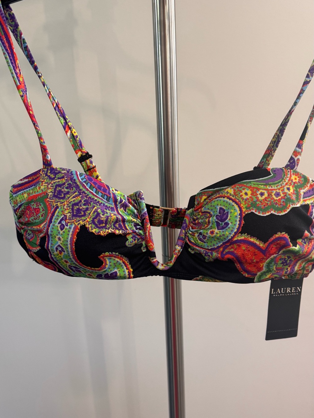 Ralph Lauren Black Multicolor Paisley V-Wire Bikini Top